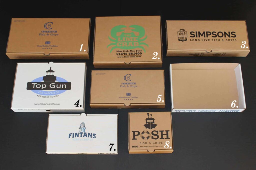 8 food packaging boxes all in different sizes