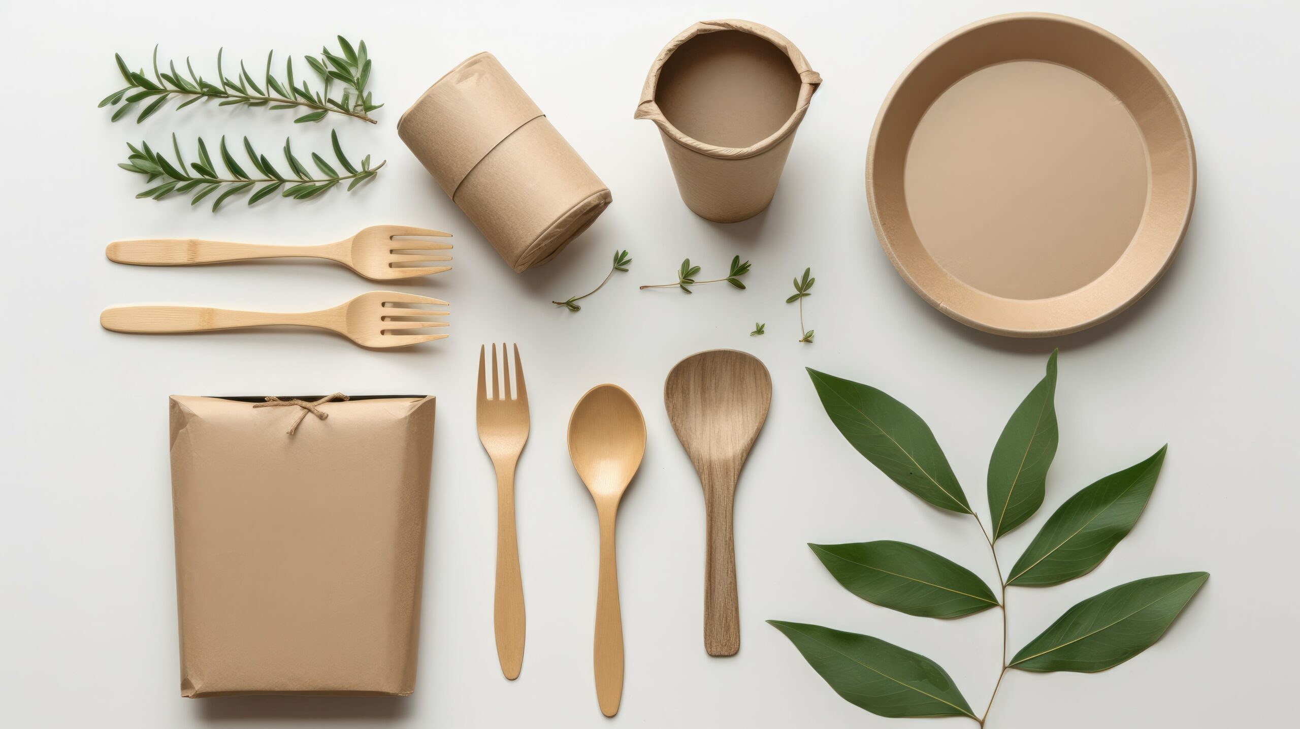 sustainable packaging on a table with leaves